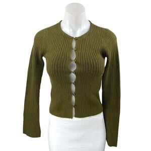 Oak + Fort Green Ribbed Knit Long Sleeve Button Down Cardigan Sweater Top Sz XS